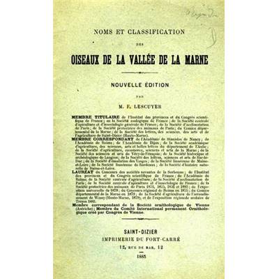 <i>J.-F. Lescuyer</i><br>Noms et classification des oiseaux<br>de la vallée de la Marne