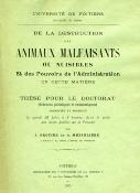 <i>J. Frotier de la Messelière</i><br>De la destruction des animaux malfaisants ou nuisibles<br>et des pouvoirs de l'administration en cette matière