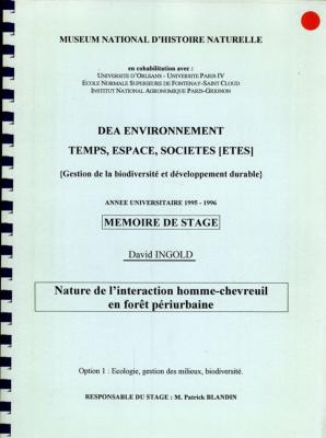<i>D. Ingold</i><br>Nature de l'interaction homme-chevreuil<br>en forêt périurbaine